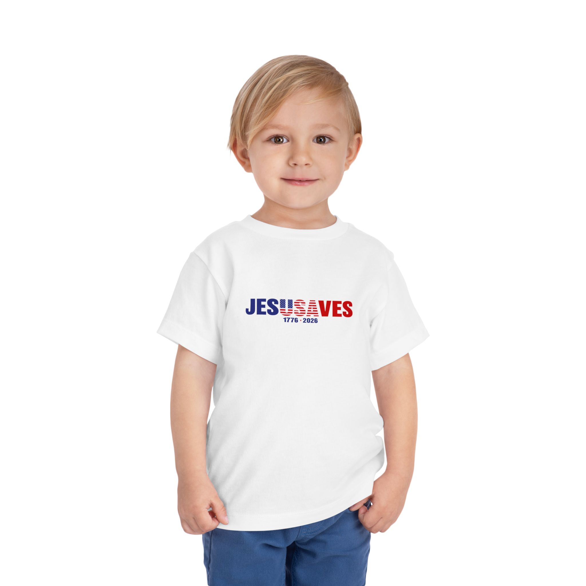 Toddler Tee — "Jesus Saves" Patriotic Christian Shirt (Red & Blue) - Image 3
